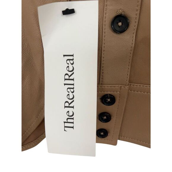 Equipment Lamb Leather Long Sleeve Button Up Shirt Brown Tan Women's Large NWT - Picture 3 of 5